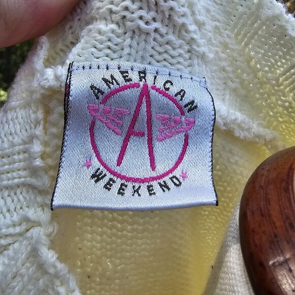 American Weekend Womens Vtg White Beige Chunky Knit Floral Rose Sweater S/M*Read - Picture 5 of 5